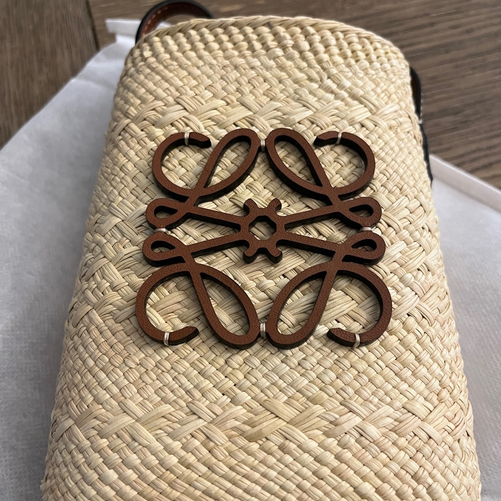 Loewe Natural Woven Crossbody with Brown Anagram